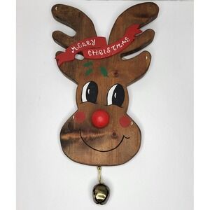 Wooden Rudolph The Red Nose Reindeer Merry Christmas Sign With Jingle Bell